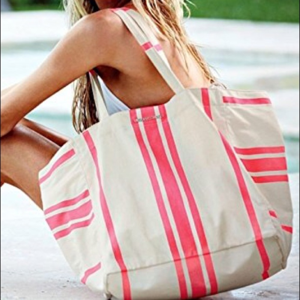 🆕😍 Victoria's secret striped canvas tote bag - Picture 2 of 6